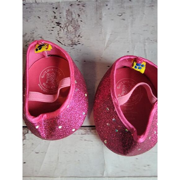 Build A Bear Workshop Fuchsia Glitter Sparkle Slip On Mary Janes Shoes - Picture 3 of 6